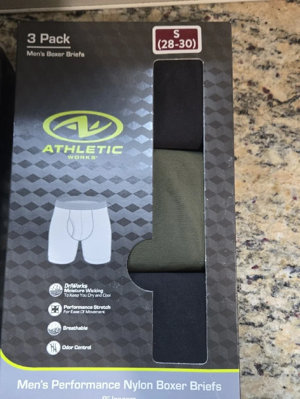 Athletic Works Men's Performance Boxer Briefs - Black & Olive (3-Pack)
